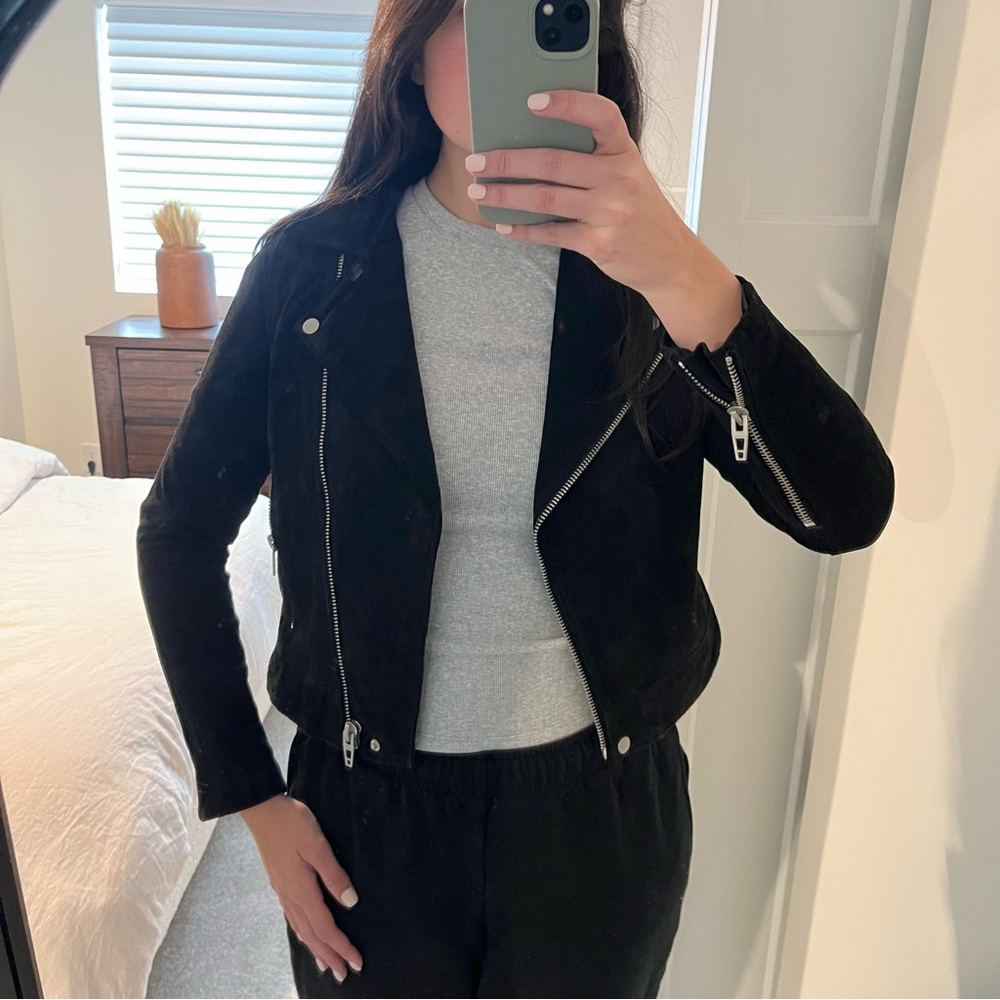 Blank NYC Black Real Suede Leather Moto Jacket, S